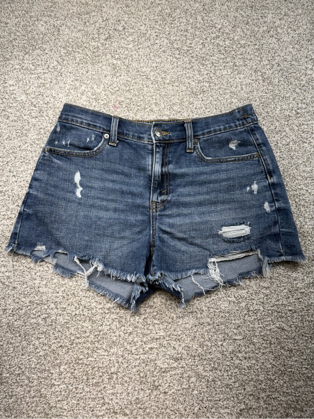 Women's Aerie Daydream Medium Wash Blue Distressed Raw Hem Denim Shorts Size S